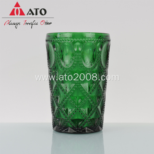 ATO Juice Glass Green Embossed Glass Milk Glass